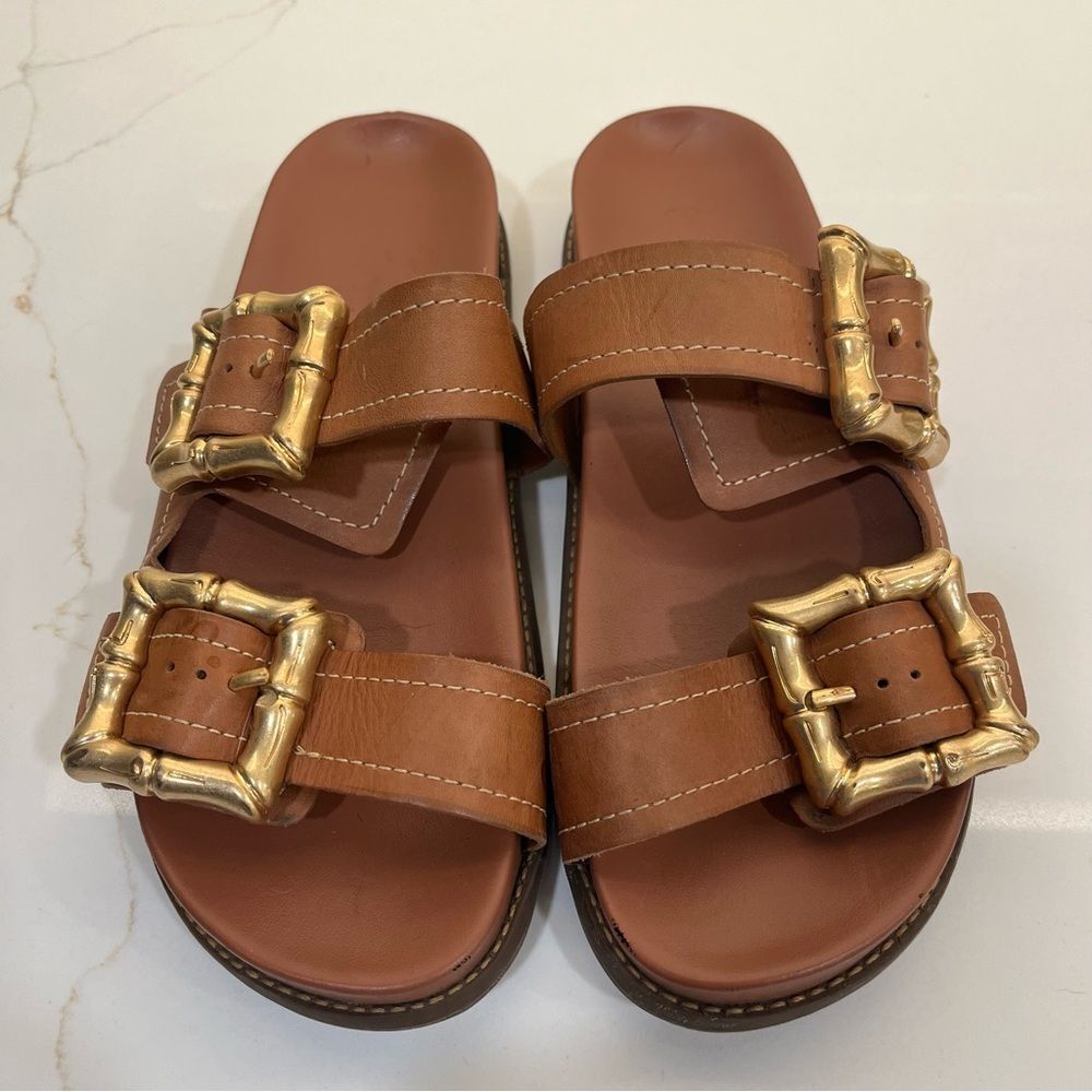 SCHUTZ Brown Sandals with Gold Accents - Picture 2 of 6